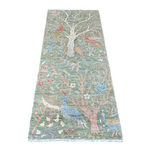 Load image into Gallery viewer, 2&#39;7&quot;x6&#39; Pickle Green, Afghan Peshawar with Birds of Paradise Design, Vegetable Dyes, Hand Knotted, Soft Wool, Runner, Oriental Rug FWR125778