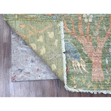 Load image into Gallery viewer, 2&#39;7&quot;x6&#39; Pickle Green, Afghan Peshawar with Birds of Paradise Design, Vegetable Dyes, Hand Knotted, Soft Wool, Runner, Oriental Rug FWR125778