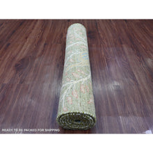 Load image into Gallery viewer, 2&#39;7&quot;x6&#39; Pickle Green, Afghan Peshawar with Birds of Paradise Design, Vegetable Dyes, Hand Knotted, Soft Wool, Runner, Oriental Rug FWR125778