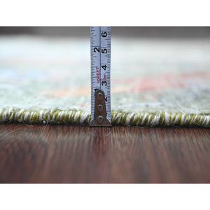 2'7"x6' Pickle Green, Afghan Peshawar with Birds of Paradise Design, Vegetable Dyes, Hand Knotted, Soft Wool, Runner, Oriental Rug FWR125778