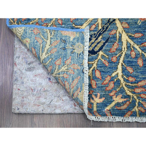 2'9"x23'4" Carolina Blue, Hand Knotted, Afghan Peshawar with Birds of Paradise Design, Veggie Dyes, Soft and Velvety Wool, XL Runner, Oriental Rug FWR125790