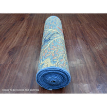 Load image into Gallery viewer, 2&#39;9&quot;x23&#39;4&quot; Carolina Blue, Hand Knotted, Afghan Peshawar with Birds of Paradise Design, Veggie Dyes, Soft and Velvety Wool, XL Runner, Oriental Rug FWR125790