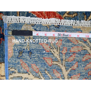 2'9"x23'4" Carolina Blue, Hand Knotted, Afghan Peshawar with Birds of Paradise Design, Veggie Dyes, Soft and Velvety Wool, XL Runner, Oriental Rug FWR125790