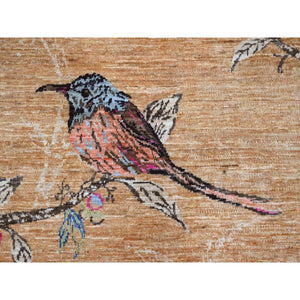 9'x12' Honey Brown, Sparrows On The Tree, Peshawar, 100% Soft Wool, Hand Knotted, Oriental Rug FWR125814