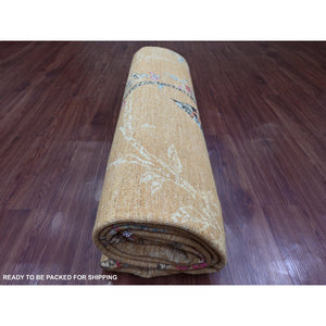 9'x12' Honey Brown, Sparrows On The Tree, Peshawar, 100% Soft Wool, Hand Knotted, Oriental Rug FWR125814