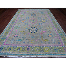 Load image into Gallery viewer, 9&#39;9&quot;x13&#39;2&quot; Stone Gray, Colorful Fusion Kazak, Caucasian Medallions Design, Hand Knotted, Pure Wool, Oriental Rug FWR125838