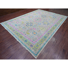 Load image into Gallery viewer, 9&#39;9&quot;x13&#39;2&quot; Stone Gray, Colorful Fusion Kazak, Caucasian Medallions Design, Hand Knotted, Pure Wool, Oriental Rug FWR125838