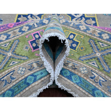 Load image into Gallery viewer, 9&#39;9&quot;x13&#39;2&quot; Stone Gray, Colorful Fusion Kazak, Caucasian Medallions Design, Hand Knotted, Pure Wool, Oriental Rug FWR125838