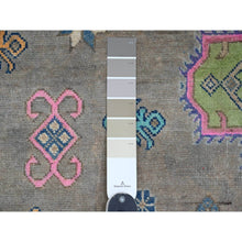Load image into Gallery viewer, 9&#39;9&quot;x13&#39;2&quot; Stone Gray, Colorful Fusion Kazak, Caucasian Medallions Design, Hand Knotted, Pure Wool, Oriental Rug FWR125838