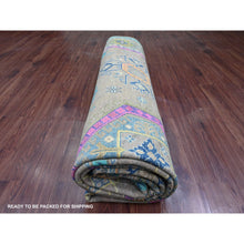 Load image into Gallery viewer, 9&#39;9&quot;x13&#39;2&quot; Stone Gray, Colorful Fusion Kazak, Caucasian Medallions Design, Hand Knotted, Pure Wool, Oriental Rug FWR125838