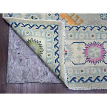Load image into Gallery viewer, 9&#39;7&quot;x13&#39;4&quot; Cloud Gray, Colorful Fusion Kazak, Caucasian Design With Geometric Medallions, 100% Wool, Hand Knotted, Oriental Rug FWR125844
