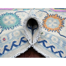 Load image into Gallery viewer, 9&#39;7&quot;x13&#39;4&quot; Cloud Gray, Colorful Fusion Kazak, Caucasian Design With Geometric Medallions, 100% Wool, Hand Knotted, Oriental Rug FWR125844