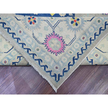 Load image into Gallery viewer, 9&#39;7&quot;x13&#39;4&quot; Cloud Gray, Colorful Fusion Kazak, Caucasian Design With Geometric Medallions, 100% Wool, Hand Knotted, Oriental Rug FWR125844