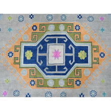 Load image into Gallery viewer, 9&#39;7&quot;x13&#39;4&quot; Cloud Gray, Colorful Fusion Kazak, Caucasian Design With Geometric Medallions, 100% Wool, Hand Knotted, Oriental Rug FWR125844