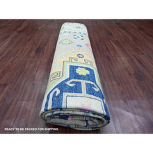Load image into Gallery viewer, 9&#39;7&quot;x13&#39;4&quot; Cloud Gray, Colorful Fusion Kazak, Caucasian Design With Geometric Medallions, 100% Wool, Hand Knotted, Oriental Rug FWR125844