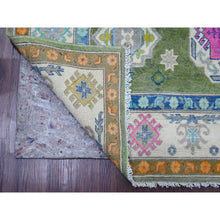 Load image into Gallery viewer, 5&#39;6&quot;x7&#39;7&quot; Moss Green, Colorful Fusion Kazak, Caucasian Design, Hand Knotted, 100% Wool, Oriental Rug FWR125850
