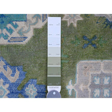 Load image into Gallery viewer, 5&#39;6&quot;x7&#39;7&quot; Moss Green, Colorful Fusion Kazak, Caucasian Design, Hand Knotted, 100% Wool, Oriental Rug FWR125850