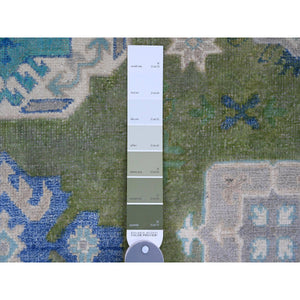 5'6"x7'7" Moss Green, Colorful Fusion Kazak, Caucasian Design, Hand Knotted, 100% Wool, Oriental Rug FWR125850