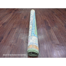 Load image into Gallery viewer, 5&#39;6&quot;x7&#39;7&quot; Moss Green, Colorful Fusion Kazak, Caucasian Design, Hand Knotted, 100% Wool, Oriental Rug FWR125850