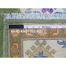 Load image into Gallery viewer, 5&#39;6&quot;x7&#39;7&quot; Moss Green, Colorful Fusion Kazak, Caucasian Design, Hand Knotted, 100% Wool, Oriental Rug FWR125850