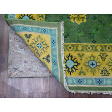 Load image into Gallery viewer, 5&#39;4&quot;x7&#39;6&quot; Hunter Green, Colorful Fusion Kazak with Caucasian Design, Pure Wool, Hand Knotted, Oriental Rug FWR125856