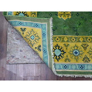 5'4"x7'6" Hunter Green, Colorful Fusion Kazak with Caucasian Design, Pure Wool, Hand Knotted, Oriental Rug FWR125856