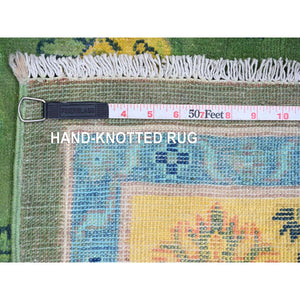 5'4"x7'6" Hunter Green, Colorful Fusion Kazak With Caucasian Design, Pure Wool, Hand Knotted, Oriental Rug FWR125856