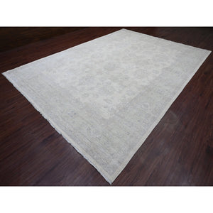 9'8"x13'8" Whisper White, Washed Out Peshawar with All Over Leaf Design, Hand Knotted, Vegetable Dyes, 100% Wool, Oriental Rug FWR125868