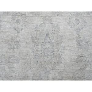 9'8"x13'8" Whisper White, Washed Out Peshawar with All Over Leaf Design, Hand Knotted, Vegetable Dyes, 100% Wool, Oriental Rug FWR125868