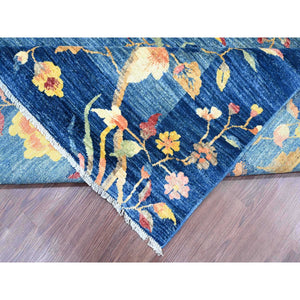 8'x10' Imperial Blue, Chinese Art Deco Inspired Peshawar, Vegetable Dyes, Hand Knotted, Soft and Vibrant Wool, Oriental Rug FWR125874