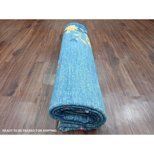 8'x10' Imperial Blue, Chinese Art Deco Inspired Peshawar, Vegetable Dyes, Hand Knotted, Soft and Vibrant Wool, Oriental Rug FWR125874