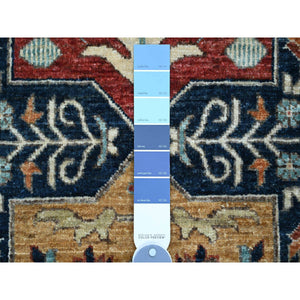 2'7"x7'10" Yale Blue, Aryana Collection, Afghan Peshawar with Caucasian Akstafa Design, Hand Knotted, High Mountain Wool, Runner, Oriental Rug FWR125880