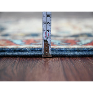 2'7"x7'10" Yale Blue, Aryana Collection, Afghan Peshawar with Caucasian Akstafa Design, Hand Knotted, High Mountain Wool, Runner, Oriental Rug FWR125880