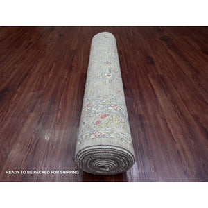 4'x19'3" Stone Gray, Peshawar with Bijar Garus Design, Hand Knotted, High Mountain Wool, Vegetable Dyes, Densely Woven, XL, Wide Runner, Oriental Rug FWR125910