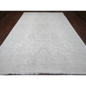 9'8"x13'5" Vista White, Washed Out Peshawar with All Over Pattern, Vegetable Dyes, 100% Wool, Hand Knotted, Oriental Rug FWR125934