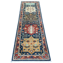 Load image into Gallery viewer, 2&#39;6&quot;x7&#39;10&quot; Denim Blue, Aryana Grade, Afghan Peshawar with Caucasian Akstafa Design, High Mountain Wool, Hand Knotted, Runner, Oriental Rug FWR125940