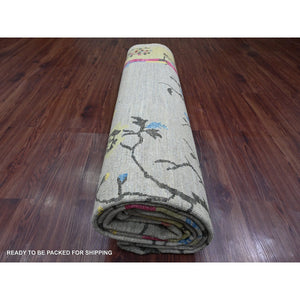 9'3"x12' Pastel Gray, Chinese Art Deco Inspired Peshawar, Hand Knotted, Pure Wool, Veggie Dyes, Oriental Rug FWR125994