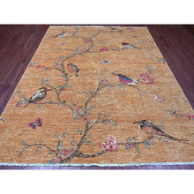 Load image into Gallery viewer, 8&#39;2&quot;x9&#39;9&quot; Copper Brown, Sparrows on the Tree, Peshawar, Hand Knotted, High Mountain Wool, Soft to the Touch, Oriental Rug FWR126000