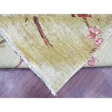 Load image into Gallery viewer, 8&#39;3&quot;x9&#39;9&quot; Swamp Green with Touches of Pink, Peshawar, Sparrows on the Tree, Densely Woven, Hand Knotted, Soft 100% Wool, Oriental Rug FWR126042