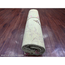 Load image into Gallery viewer, 8&#39;3&quot;x9&#39;9&quot; Swamp Green with Touches of Pink, Peshawar, Sparrows on the Tree, Densely Woven, Hand Knotted, Soft 100% Wool, Oriental Rug FWR126042