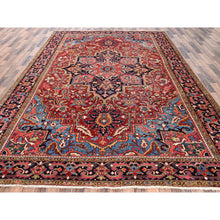 Load image into Gallery viewer, 8&#39;9&quot;x12&#39;1&quot; Crimson Red, Antique Persian Heriz, Clean, Very Good Condition, Light Blue Corners, Hand Knotted, Pure Wool, Oriental Rug FWR12600