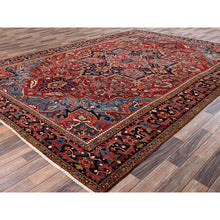 Load image into Gallery viewer, 8&#39;9&quot;x12&#39;1&quot; Crimson Red, Antique Persian Heriz, Clean, Very Good Condition, Light Blue Corners, Hand Knotted, Pure Wool, Oriental Rug FWR12600