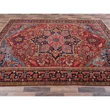 Load image into Gallery viewer, 8&#39;9&quot;x12&#39;1&quot; Crimson Red, Antique Persian Heriz, Clean, Very Good Condition, Light Blue Corners, Hand Knotted, Pure Wool, Oriental Rug FWR12600