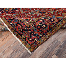 Load image into Gallery viewer, 8&#39;9&quot;x12&#39;1&quot; Crimson Red, Antique Persian Heriz, Clean, Very Good Condition, Light Blue Corners, Hand Knotted, Pure Wool, Oriental Rug FWR12600