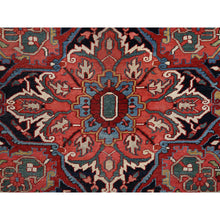 Load image into Gallery viewer, 8&#39;9&quot;x12&#39;1&quot; Crimson Red, Antique Persian Heriz, Clean, Very Good Condition, Light Blue Corners, Hand Knotted, Pure Wool, Oriental Rug FWR12600