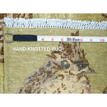 Load image into Gallery viewer, 1&#39;10&quot;x3&#39; Olive Green, Sparrows On The Tree, Peshawar, Pure Wool, Densely Woven, Soft To The Touch, Hand Knotted, Mat, Sample, Oriental Rug FWR126084