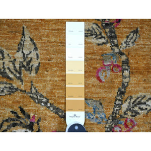 1'10'x2'9" Golden Brown, Hand Knotted, Sparrows On The Tree, Peshawar, Soft, High Mountain Wool, Densely Woven, Mat, Sample, Oriental Rug FWR126090
