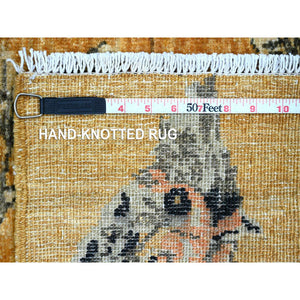 1'10'x2'9" Golden Brown, Hand Knotted, Sparrows On The Tree, Peshawar, Soft, High Mountain Wool, Densely Woven, Mat, Sample, Oriental Rug FWR126090
