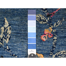 Load image into Gallery viewer, 2&#39;x2&#39;10&quot; Yale Blue, Densely Woven, Sparrows on the Tree, Peshawar, Pure Wool, Soft Pile, Hand Knotted, Sample, Mat, Oriental Rug FWR126096