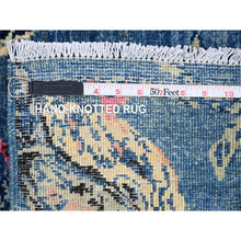 Load image into Gallery viewer, 2&#39;x2&#39;10&quot; Yale Blue, Densely Woven, Sparrows on the Tree, Peshawar, Pure Wool, Soft Pile, Hand Knotted, Sample, Mat, Oriental Rug FWR126096